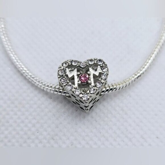 Sterling Silver 925 Bracelet With Heart-Shaped MOM Charm NWT - Picture 4 of 9